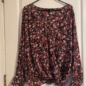 NWT Halogen‎ Pink and Black Floral Blouse 1X Career Party Cocktail Night Out